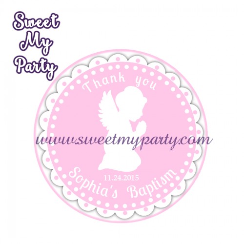 Girl Baptism stickers,Girl Christening thank you tags,(6)